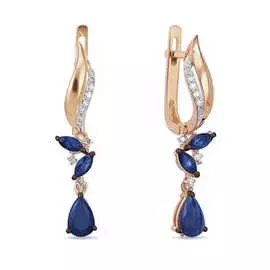 Золотые серьги c бриллиантами и сапфирами