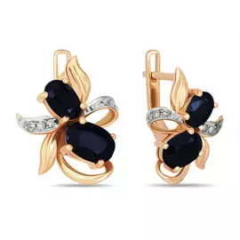 Золотые серьги c бриллиантами и сапфирами