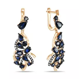 Золотые серьги c бриллиантами и сапфирами