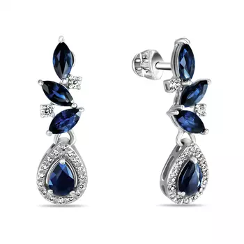 Золотые серьги c бриллиантами и сапфирами