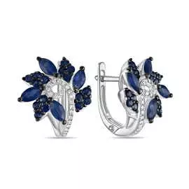 Золотые Серьги c бриллиантами и сапфирами