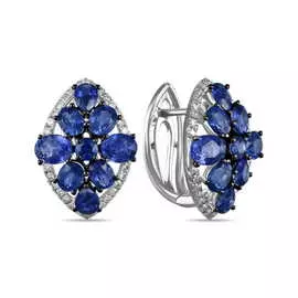 Золотые Серьги c бриллиантами и сапфирами