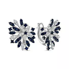 Золотые Серьги c бриллиантами и сапфирами