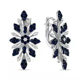 Золотые Серьги c бриллиантами и сапфирами