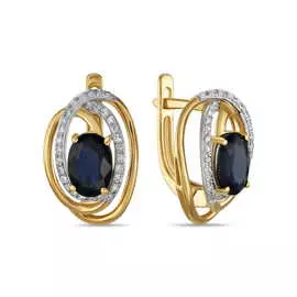 Золотые серьги c бриллиантами и сапфирами