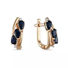 Золотые серьги c бриллиантами и сапфирами