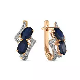 Золотые серьги c бриллиантами и сапфирами