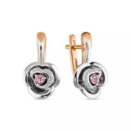 Золотые Серьги c бриллиантами и цветными сапфирами