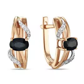 Золотые серьги c бриллиантами и сапфирами