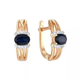 Золотые серьги c бриллиантами и сапфирами
