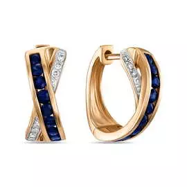 Золотые серьги c бриллиантами и сапфирами