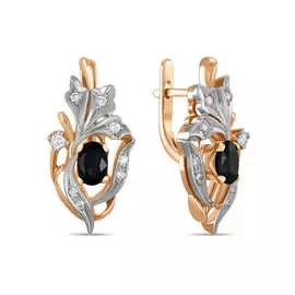 Золотые Серьги c бриллиантами и сапфирами