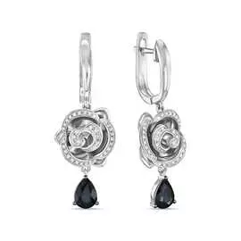 Золотые серьги c бриллиантами и сапфирами