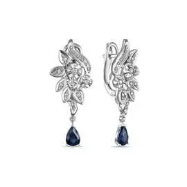 Золотые серьги c бриллиантами и сапфирами