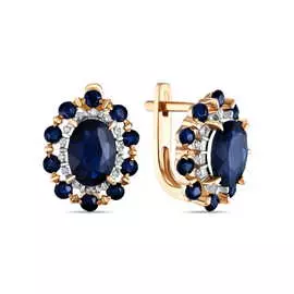 Золотые серьги c бриллиантами и сапфирами