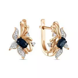 Золотые Серьги c бриллиантами и сапфирами