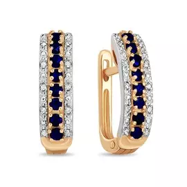 Золотые серьги c бриллиантами и сапфирами