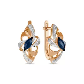 Золотые серьги c бриллиантами и сапфирами