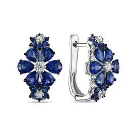 Золотые серьги c бриллиантами и сапфирами