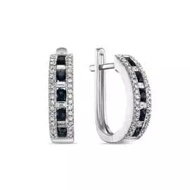 Золотые серьги c бриллиантами и сапфирами