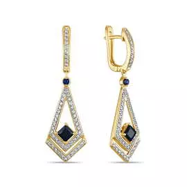 Золотые серьги c бриллиантами и сапфирами