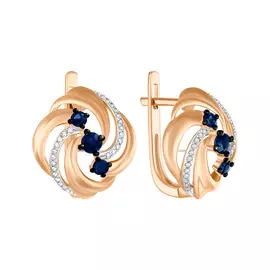 Золотые серьги c бриллиантами и сапфирами