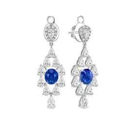 Золотые серьги c бриллиантами и сапфирами