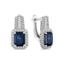 Золотые Серьги c бриллиантами и сапфирами