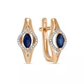 Золотые серьги c бриллиантами и цветными сапфирами