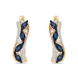 Золотые серьги c бриллиантами и сапфирами