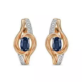 Золотые серьги c бриллиантами и сапфирами