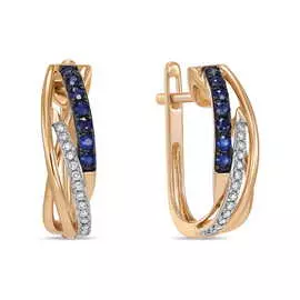 Золотые серьги c бриллиантами и сапфирами