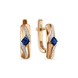 Золотые серьги c бриллиантами и сапфирами