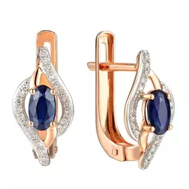 Золотые серьги c бриллиантами и сапфирами