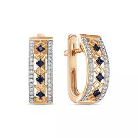 Золотые серьги c бриллиантами и сапфирами