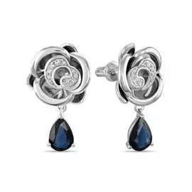 Золотые Серьги c бриллиантами и сапфирами