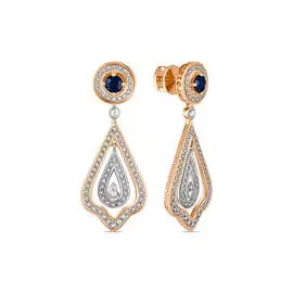 Золотые серьги c бриллиантами и сапфирами