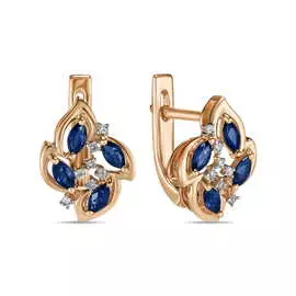 Золотые серьги c бриллиантами и сапфирами