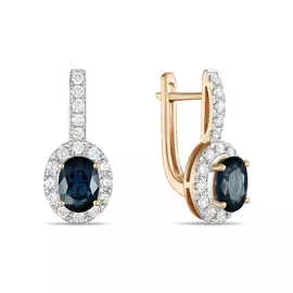 Золотые серьги c бриллиантами и сапфирами