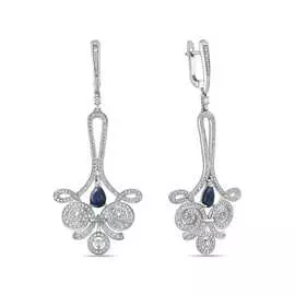 Золотые серьги c бриллиантами и сапфирами