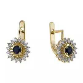 Золотые серьги c бриллиантами и сапфирами