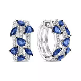 Золотые серьги c бриллиантами и сапфирами