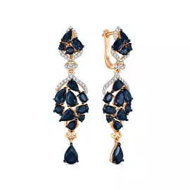 Золотые серьги c бриллиантами и сапфирами