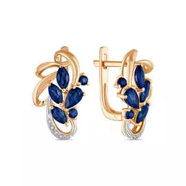 Золотые Серьги c бриллиантами и сапфирами