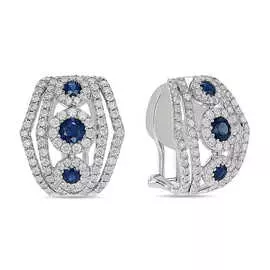 Золотые серьги c бриллиантами и сапфирами