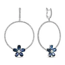 Золотые серьги c бриллиантами и сапфирами