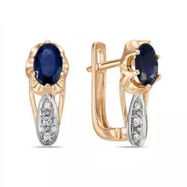 Золотые серьги c бриллиантами и сапфирами