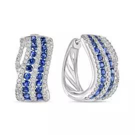 Золотые серьги c бриллиантами и сапфирами