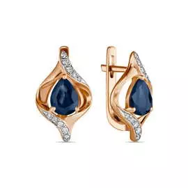 Золотые серьги c бриллиантами и сапфирами