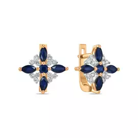 Золотые Серьги c бриллиантами и сапфирами